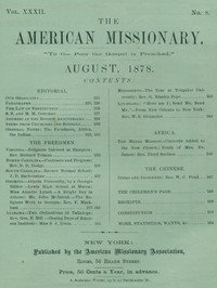 Cover of The American Missionary — Volume 32, No. 08, August, 1878
