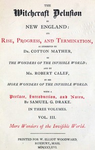 Cover of The Witchcraft Delusion in New England: Its Rise, Progress, and Termination (Vol. 3 of 3)