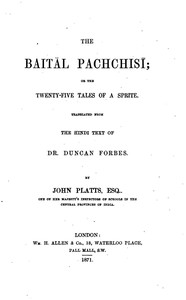 The Baitâl Pachchisi; Or, The Twenty-Five Tales of a Sprite cover
