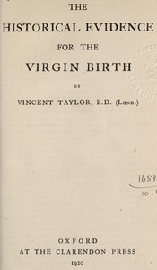 Cover of The Historical Evidence for the Virgin Birth
