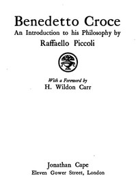 Cover of Benedetto Croce: An Introduction to His Philosophy