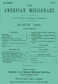 Cover of The American Missionary — Volume 34, No. 3, March, 1880