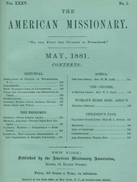 Cover of The American Missionary — Volume 35, No. 5, May, 1881