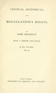 Cover of Critical, Historical, and Miscellaneous Essays; Vol. 2