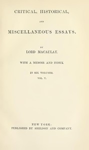 Cover of Critical, Historical, and Miscellaneous Essays; Vol. 5