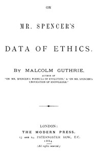 Cover of On Mr. Spencer's Data of Ethics
