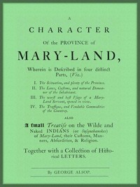 Cover of A Character of the Province of Maryland