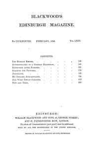 Cover of Blackwood's Edinburgh Magazine, Vol. 63, No. 388, February 1848