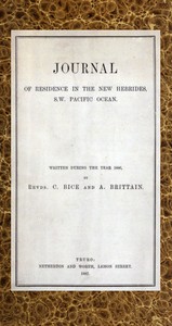 Cover of Journal of Residence in the New Hebrides, S.W. Pacific Ocean