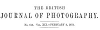 Cover of The British Journal of Photography, No. 613, Vol. XIX, February 2, 1872