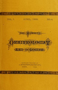 Cover of The Hawkeye Ornithologist and Oologist. Vol. 1. No. 4 April 1888