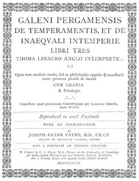 Cover of Galeni pergamensis de temperamentis, et de inaequali intemperie