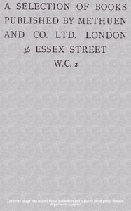 Cover of A Selection of Books Published by Methuen and Co. Ltd. London, June 1919.