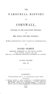 Cover of The Parochial History of Cornwall, Volume 4 (of 4)