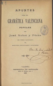 Cover of Apuntes para una Gramática Valenciana Popular