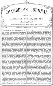 Cover of Chambers's Journal of Popular Literature, Science, and Art, No. 738, February 16, 1878