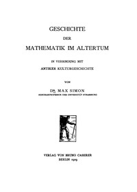 Cover of Geschichte der Mathematik im Altertum in Verbindung mit antiker Kulturgeschichte