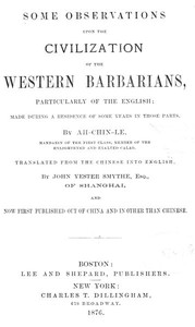 Cover of Some Observations Upon the Civilization of the Western Barbarians, Particularly of the English