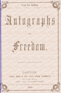 Cover of Autographs for Freedom, by Mrs. Harriet Beecher Stowe, and Thirty-five Other Eminent Writers