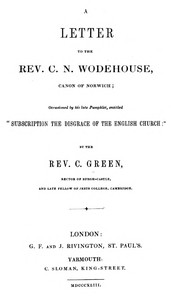 Cover of A Letter to the Rev. C. N. Wodehouse, Canon of Norwich; occasioned by