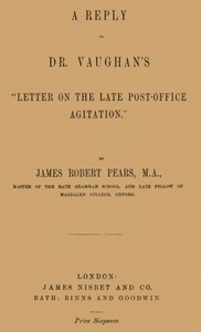 Cover of A Reply to Dr. Vaughan's "Letter on the Late Post-Office Agitation"
