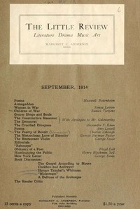 Cover of The Little Review, September 1914 (Vol. 1, No. 6)