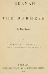 Cover of Burmah and the Burmese