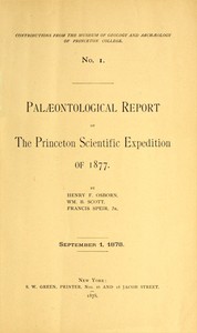 Cover of Palæontological Report of the Princeton Scientific Expedition of 1877