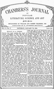 Cover of Chambers's Journal of Popular Literature, Science, and Art, Fifth Series, No. 2, Vol. I, January 12, 1884