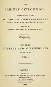 Cover of Lives of the most eminent literary and scientific men of France, Vol. 1 (of 2)