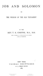 Cover of Job and Solomon: Or, The Wisdom of the Old Testament