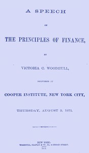 Cover of A Speech on the Principles of Finance