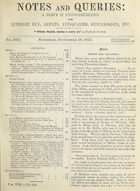 Cover of Notes and Queries, Number 202, September 10, 1853