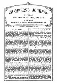 Cover of Chambers's Journal of Popular Literature, Science, and Art, Fifth Series, No. 36, Vol. I, September 6, 1884