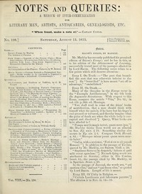 Cover of Notes and Queries, Number 198, August 13, 1853