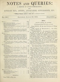 Cover of Notes and Queries, Number 199, August 20, 1853