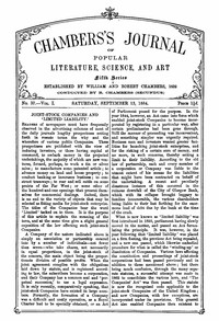 Cover of Chambers's Journal of Popular Literature, Science, and Art, Fifth Series, No. 37, Vol. I, September 13, 1884