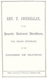 Cover of Rev. T. Connellan, to his dearly beloved brethren, the Roman Catholics of the diocese of Elphin