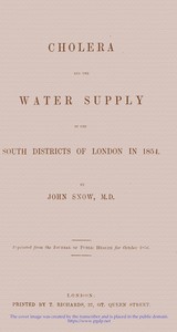Cover of Cholera and the Water Supply in the South Districts of London in 1854