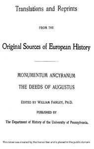Cover of Monumentum Ancyranum: The Deeds of Augustus