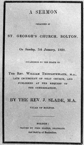 Cover of A Sermon preached at St. George's Church, Bolton, on Sunday, 7th January, 1838