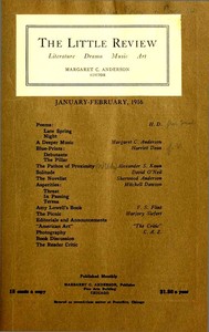 Cover of The Little Review, January-February 1916 (Vol. 2, No. 10)