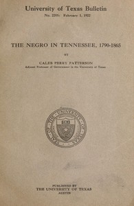 Cover of The Negro in Tennessee, 1790-1865