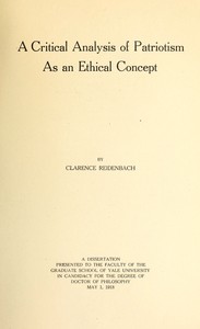 Cover of A Critical Analysis of Patriotism As an Ethical Concept