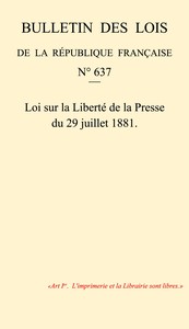Cover of Loi du 29 juillet 1881 sur la Liberté de la Presse
