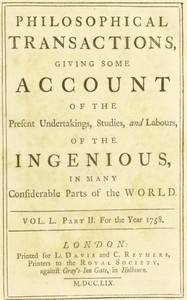 Cover of Philosophical transactions, Vol. L. Part II. For the year 1758.