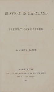 Cover of Slavery in Maryland briefly considered