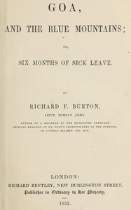 Cover of Goa and the Blue Mountains; or, Six months of sick leave