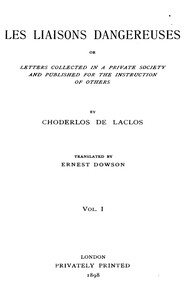 Cover of Les liaisons dangereuses, volume 1 (of 2)