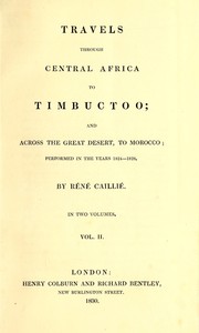 Cover of Travels through Central Africa to Timbuctoo; and across the Great Desert, to Morocco, performed in the years 1824-1828, Vol. 2 (of 2)